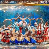 "Classical Arts Entertainment Presents" male and female ballerinas gathered in the middle of a stage