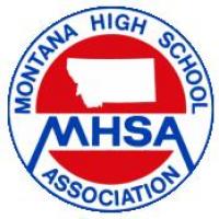 Round logo with MHSA under the outline of MT. Montana High School Association around the outside.