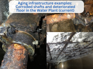 Aging infrastructure examples: Two corroded shafts and a deteriorated floor in the Water Plant
