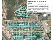 Tuesday, May 20, 2025 Day 26 Route-All Avenues from 1st Ave NW to 8th Ave NW from 4th St NW to Watson Coulee Rd. Also Streets an