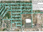 Map showing the street sweeping schedule for May 28: roads from Division Rd to Old Havre Hwy, Smelter Ave NE to Riverview Dr E