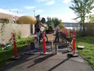 Starting to pour concrete for the new sidewalk at the Waste Water Treatment Plant.