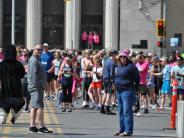 Runners mill about as they wait for the race to start.