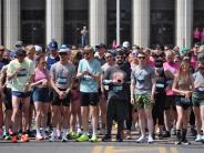A closer look at the runners lined up at the start of the Ice Breaker Road Race. 