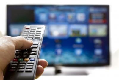 Picture of television and remote control