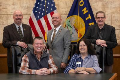 Group photo of Great Falls City Commission - Mayor Reeves and  Commissioners McKenney, Tryon, Schreiner and Wilson