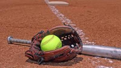 Softball in Mitt with Baseball Bat
