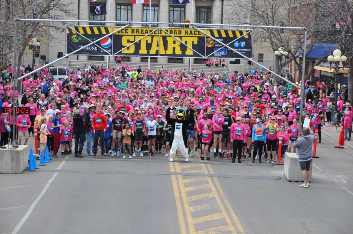 Runners line up at the start line of the Ice Breaker Road Race