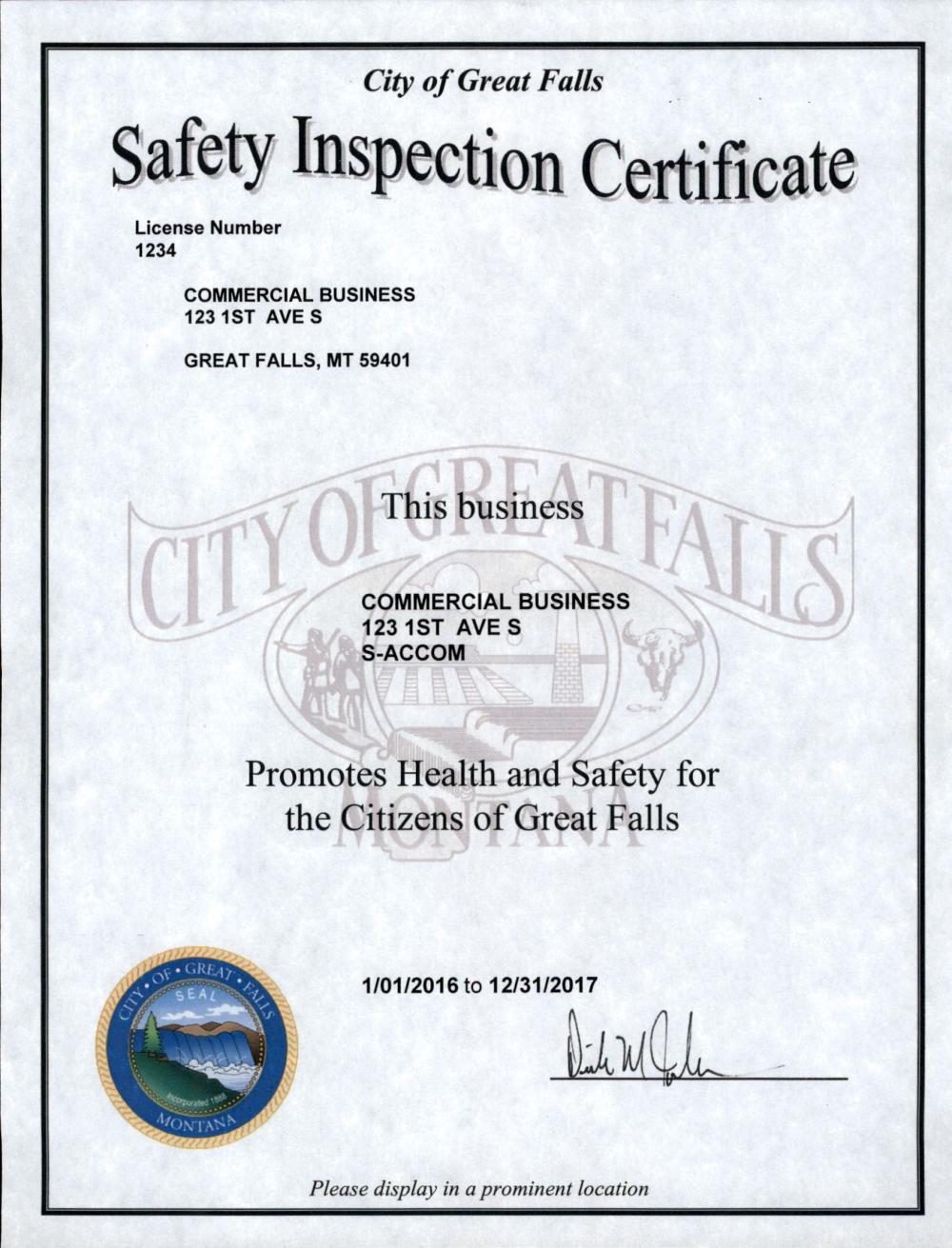 Safety Inspections City of Great Falls Montana